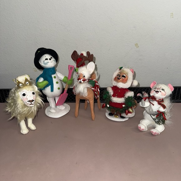 Annalee Other - RARE Annalee Christmas Figurine Lot Snowman Reindeer Santa Mouse Lion Felt Plush